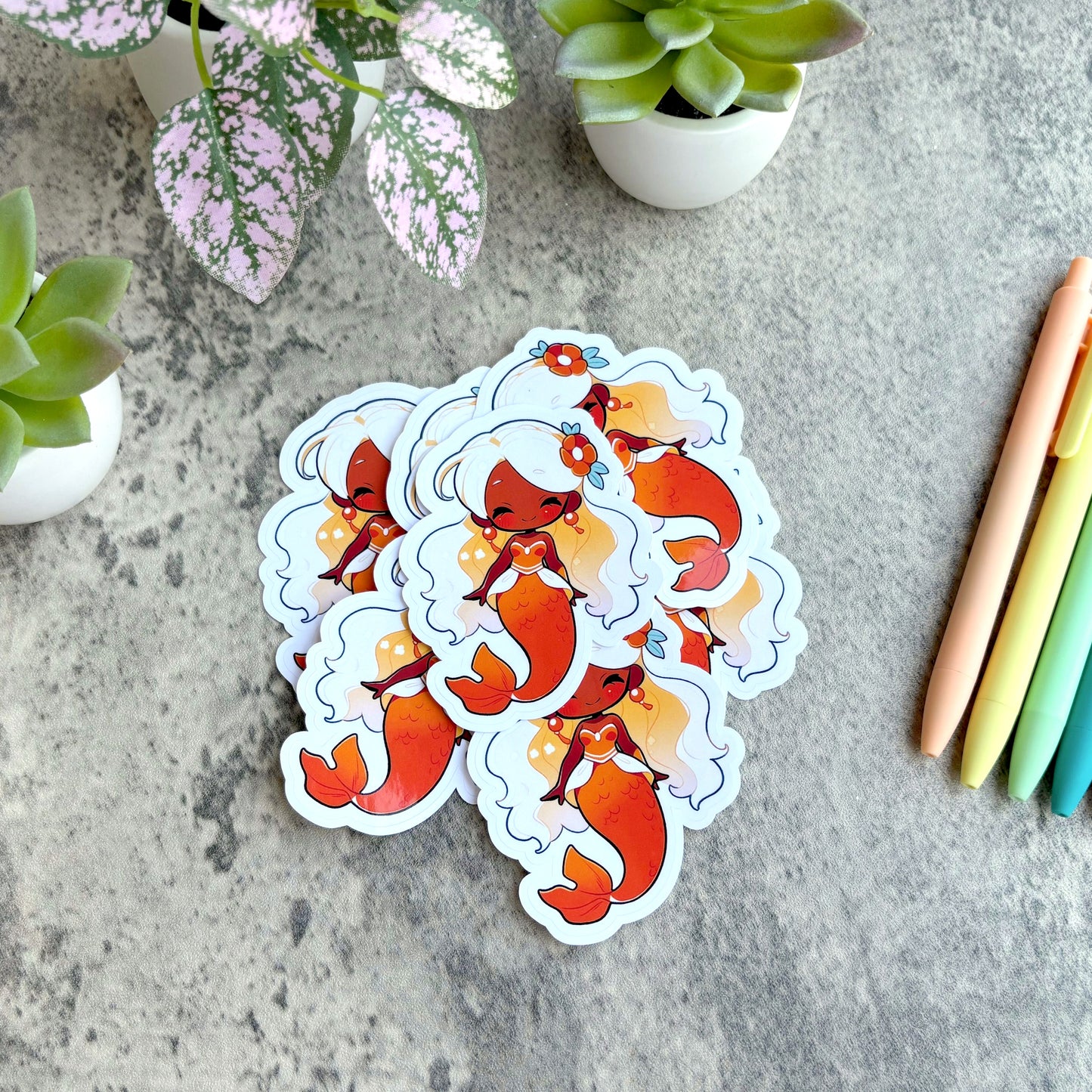 Summer Mermaid Sticker, Orange