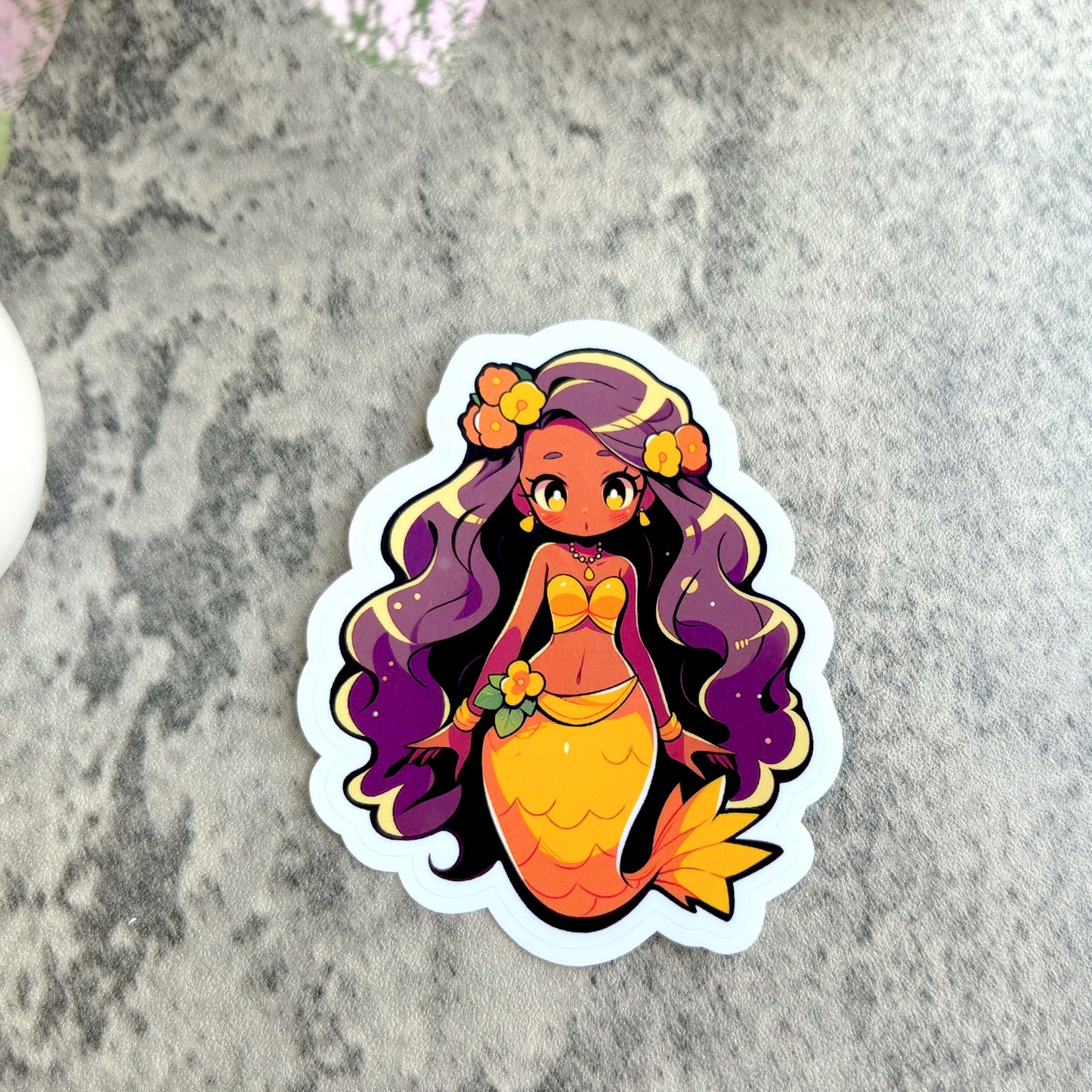 Summer Mermaid Sticker, Gold and Brown