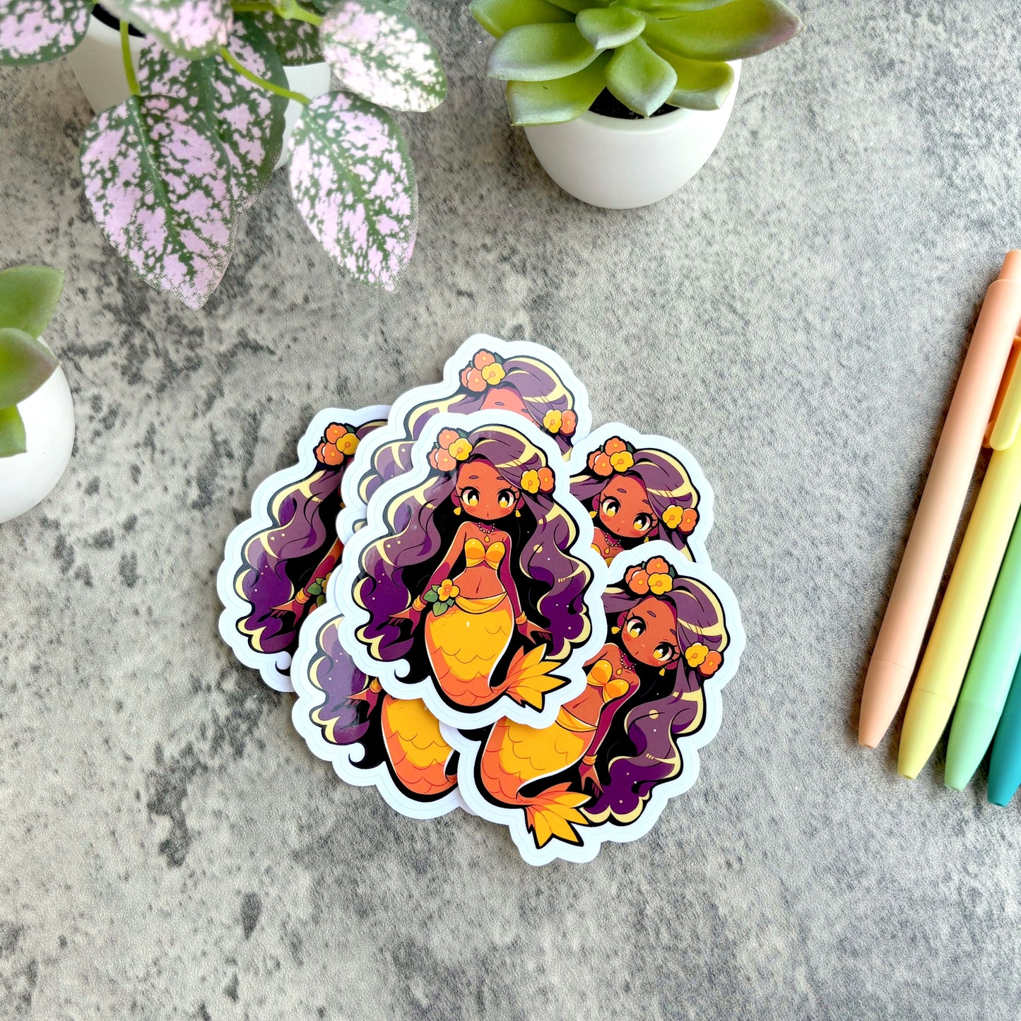 Summer Mermaid Sticker, Gold and Brown