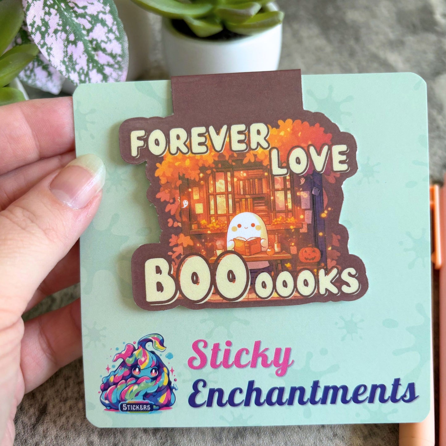 Cute Bookish Ghost Magnetic Bookmark, Forever Love Boooooks