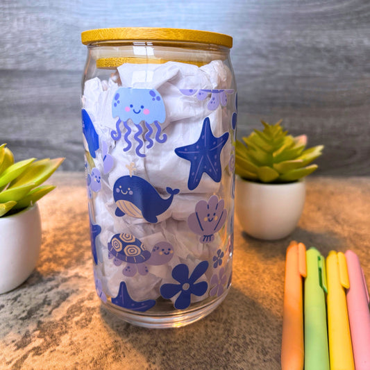 Cute Sea Creature Glass Iced Coffee Cup