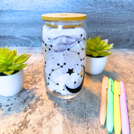 Beautiful Crescent Moon and Constellations Glass Iced Coffee Cup