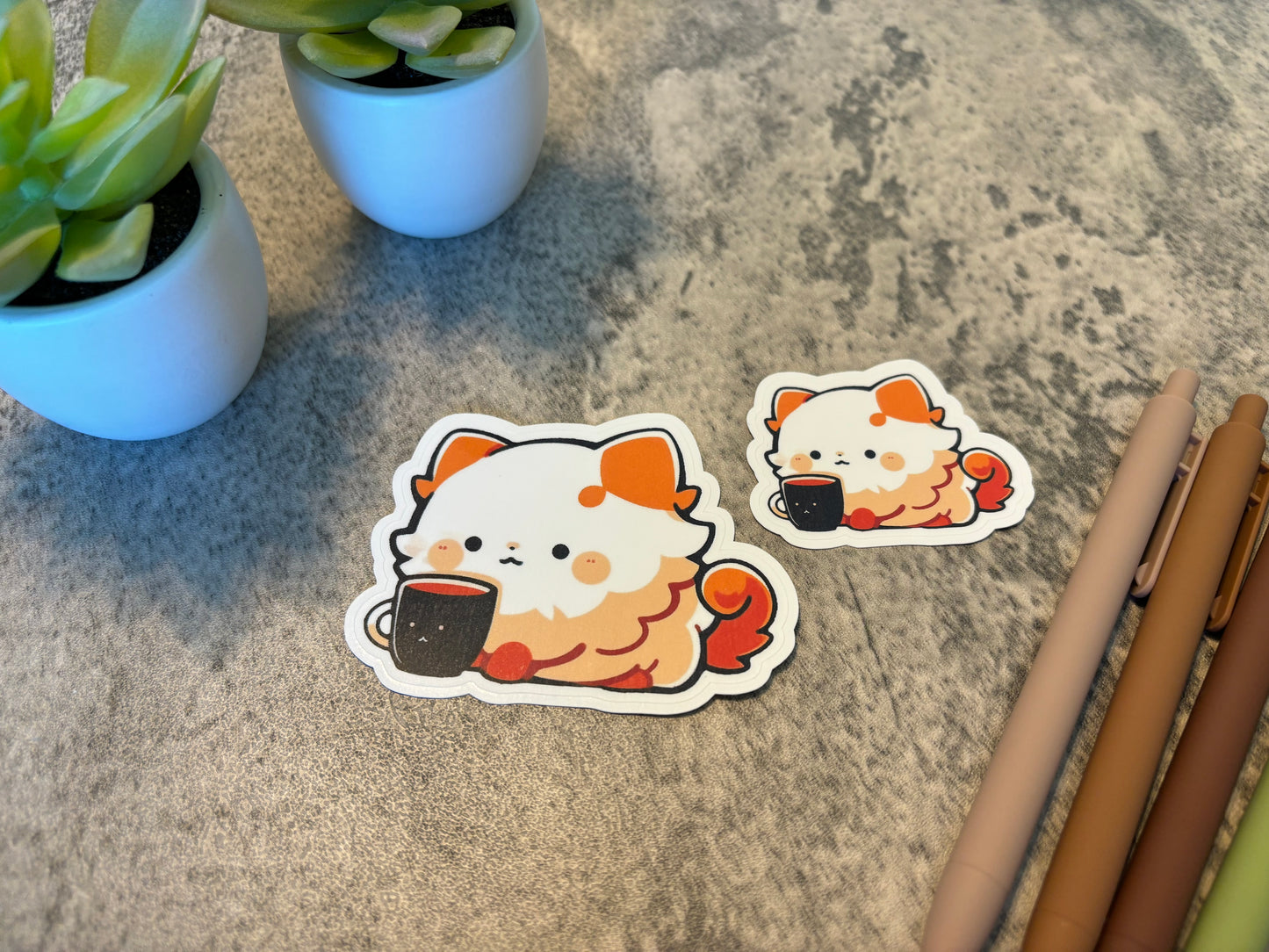 Coffee Mug Cat Sticker, 3" or 2"