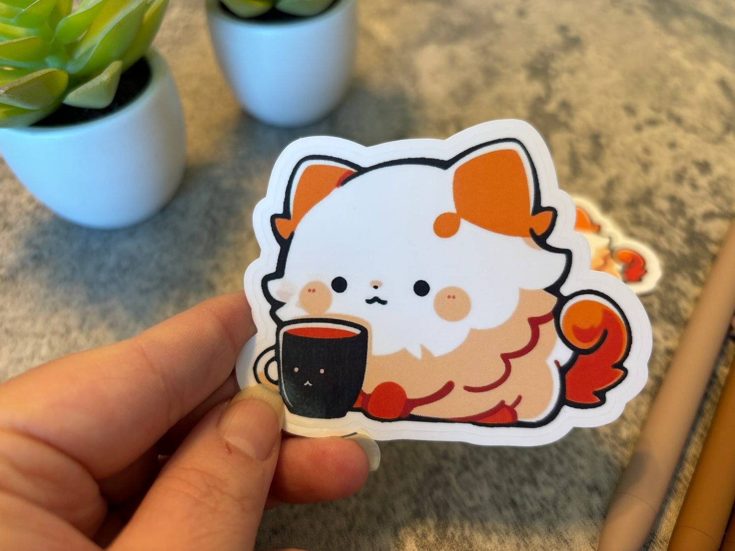 Coffee Mug Cat Sticker, 3" or 2"