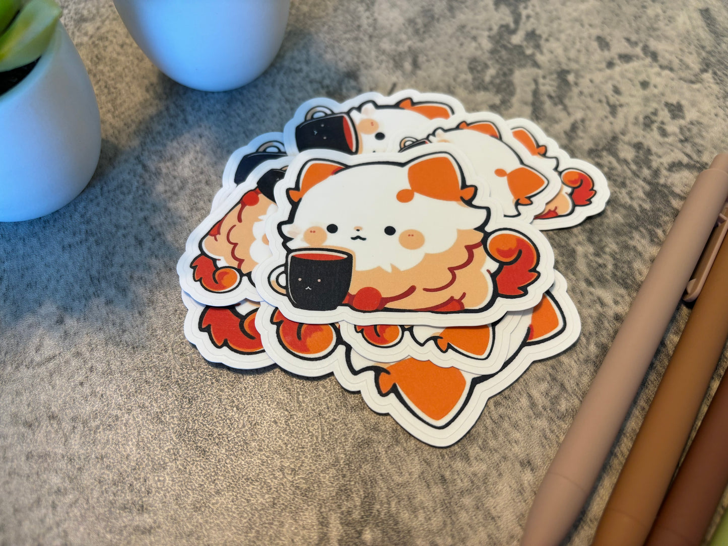 Coffee Mug Cat Sticker, 3" or 2"