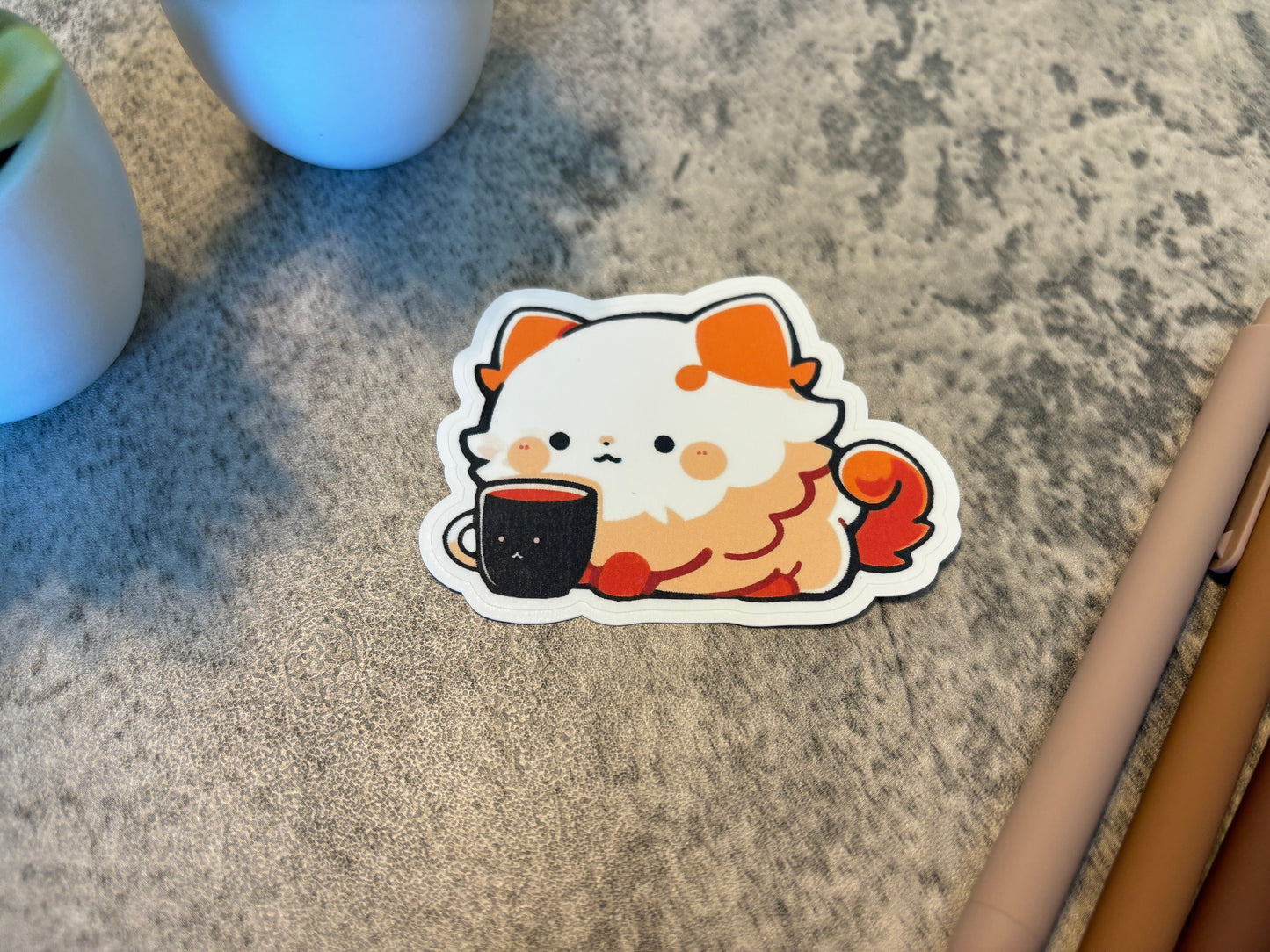 Coffee Mug Cat Sticker, 3" or 2"