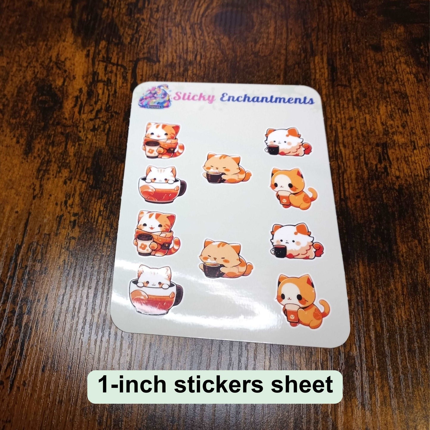 Tiiny Sticker Set, Cute Cats with Autumn Drinks Stickers Sticky Enchantments