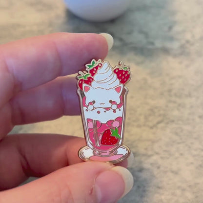 Cute Enamel Pin, Strawberry Milkshake Cat